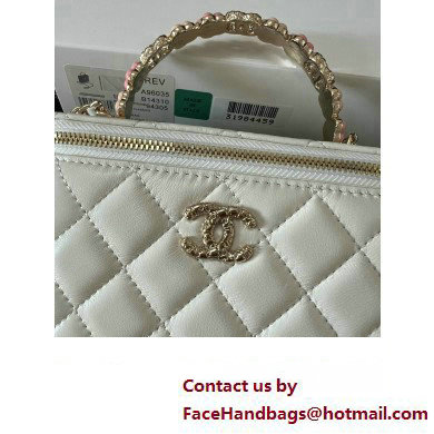 Chanel Small Vanity Case Bag with Flower Top Handle A96035 White 2024