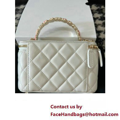 Chanel Small Vanity Case Bag with Flower Top Handle A96035 White 2024