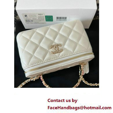 Chanel Small Vanity Case Bag with Flower Top Handle A96035 White 2024