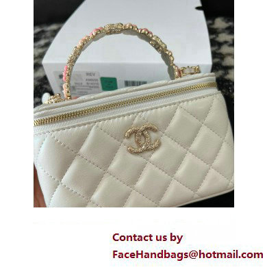 Chanel Small Vanity Case Bag with Flower Top Handle A96035 White 2024