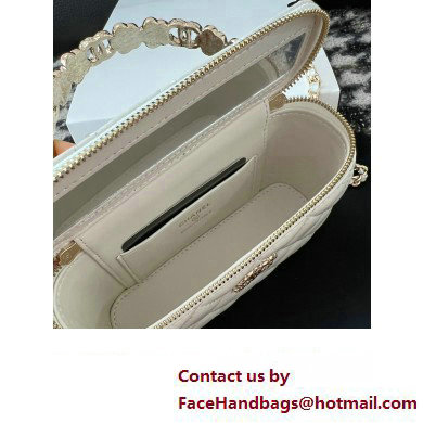 Chanel Small Vanity Case Bag with Flower Top Handle A96035 White 2024