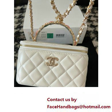 Chanel Small Vanity Case Bag with Flower Top Handle A96035 White 2024