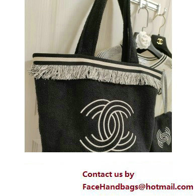 Chanel Towel Cloth Beach Tote Bag with Fringe black 2024