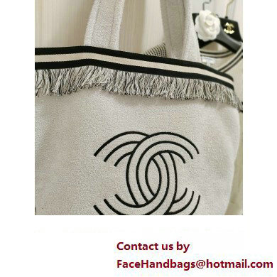 Chanel Towel Cloth Beach Tote Bag with Fringe white 2024