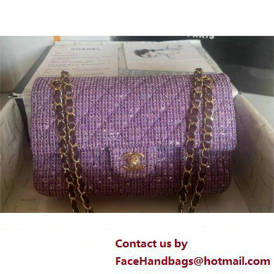 Chanel Tweed 1112 Classic Flap Bag purple 2023