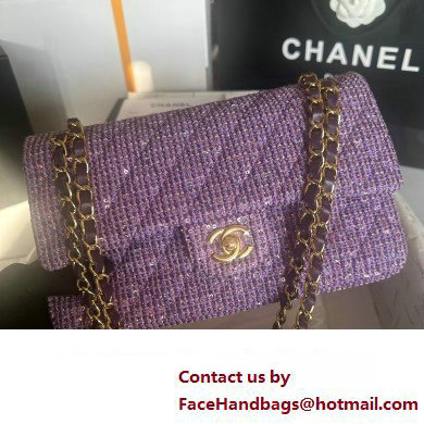 Chanel Tweed 1112 Classic Flap Bag purple 2023