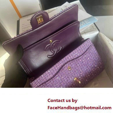 Chanel Tweed 1112 Classic Flap Bag purple 2023