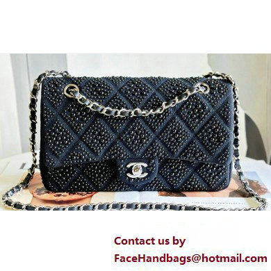 Chanel Wool Tweed and Strass Medium Classic Handbag A01112 Black 2023