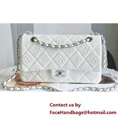 Chanel Wool Tweed and Strass Medium Classic Handbag A01112 White 2023