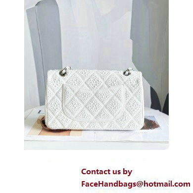 Chanel Wool Tweed and Strass Medium Classic Handbag A01112 White 2023