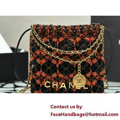 Chanel metallic calfskin macrame CHANEL 22 Mini Handbag AS3980 Light Brown/Burgundy/Black 2023