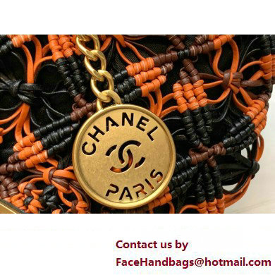 Chanel metallic calfskin macrame CHANEL 22 Mini Handbag AS3980 Light Brown/Burgundy/Black 2023