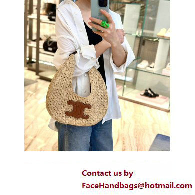 Cheap Sale Celine classic panier HOBO BAG in Raffia and Calfskin Beige 2024