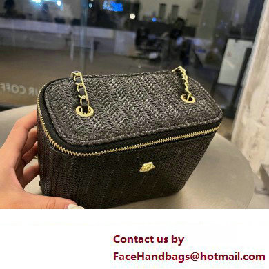 Cheap Sale Chanel Raffia Straw Vanity Case bag Black 2024