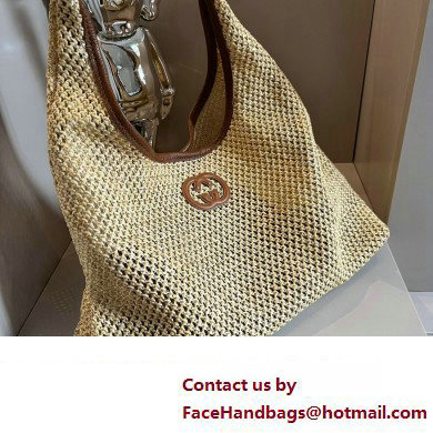 Cheap Sale Gucci Raffia Straw and Leather Tote bag Beige 2024