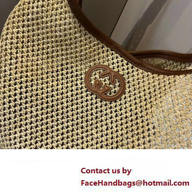 Cheap Sale Gucci Raffia Straw and Leather Tote bag Beige 2024