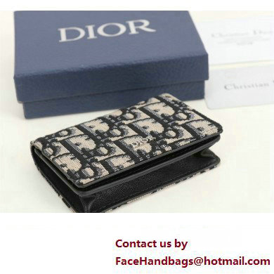 Dior Flap Card Holder in Beige and Black Dior Oblique Jacquard