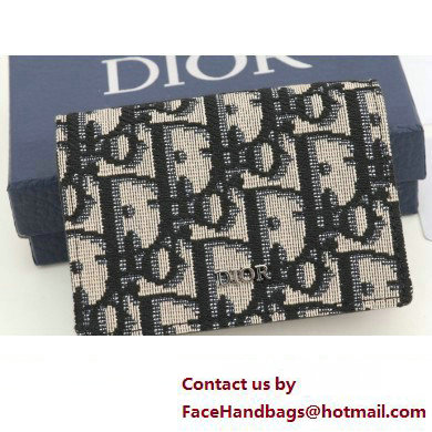 Dior Flap Card Holder in Beige and Black Dior Oblique Jacquard