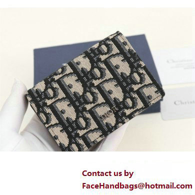 Dior Flap Card Holder in Beige and Black Dior Oblique Jacquard