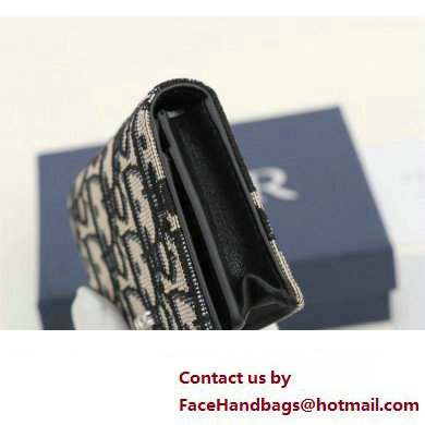 Dior Flap Card Holder in Beige and Black Dior Oblique Jacquard