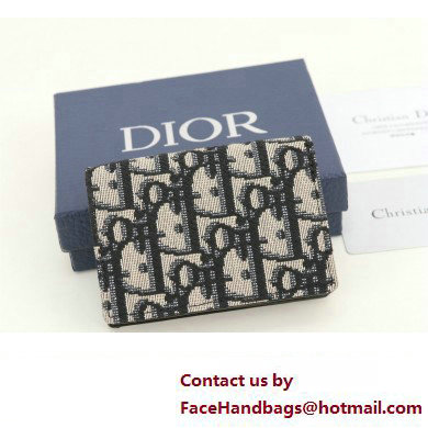 Dior Flap Card Holder in Beige and Black Dior Oblique Jacquard