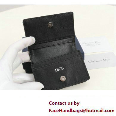 Dior Flap Card Holder in Beige and Black Dior Oblique Jacquard