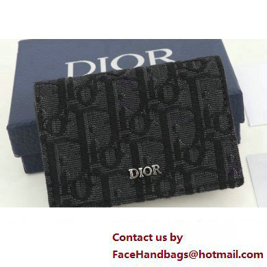 Dior Flap Card Holder in Black Dior Oblique Jacquard