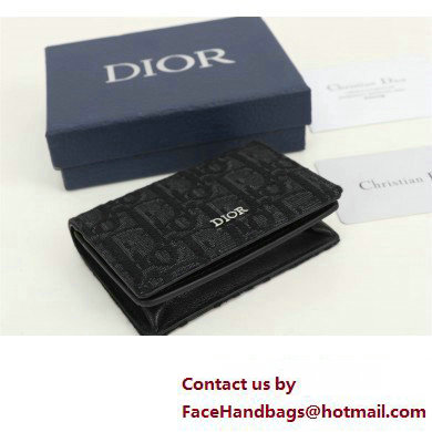 Dior Flap Card Holder in Black Dior Oblique Jacquard