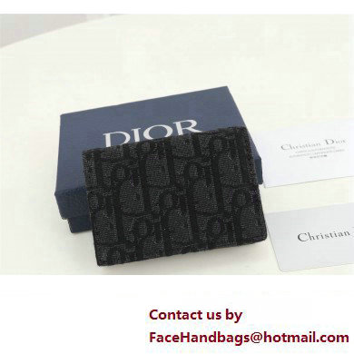 Dior Flap Card Holder in Black Dior Oblique Jacquard