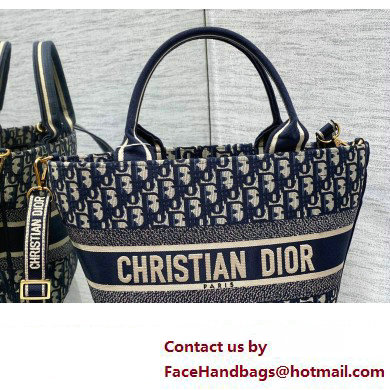 Dior Hat Basket Bag In Blue and Beige Dior Oblique Embroidery 2024