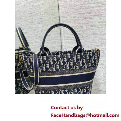 Dior Hat Basket Bag In Blue and Beige Dior Oblique Embroidery 2024