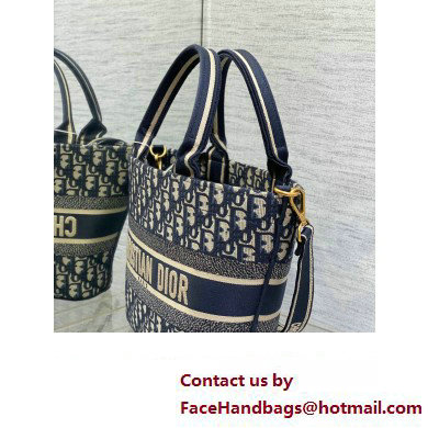 Dior Hat Basket Bag In Blue and Beige Dior Oblique Embroidery 2024