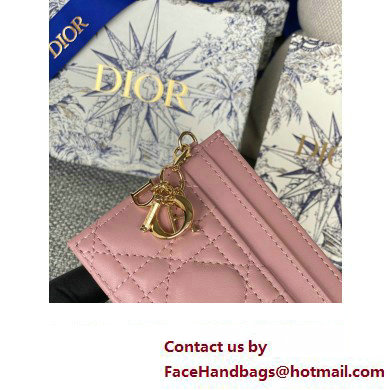 Dior Lady Dior Five-Slot Card Holder in Cannage Lambskin Pink