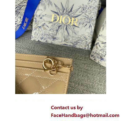 Dior Lady Dior Five-Slot Card Holder in Patent Cannage Calfskin Beige