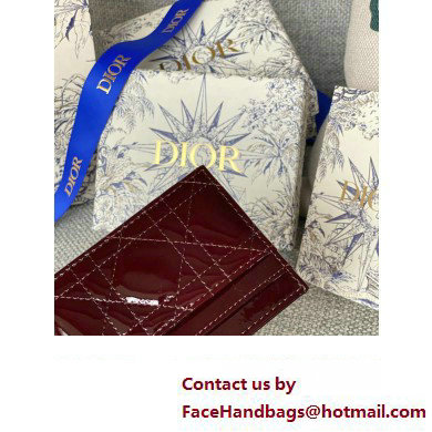 Dior Lady Dior Five-Slot Card Holder in Patent Cannage Calfskin Burgundy