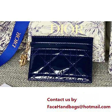 Dior Lady Dior Five-Slot Card Holder in Patent Cannage Calfskin Dark Blue