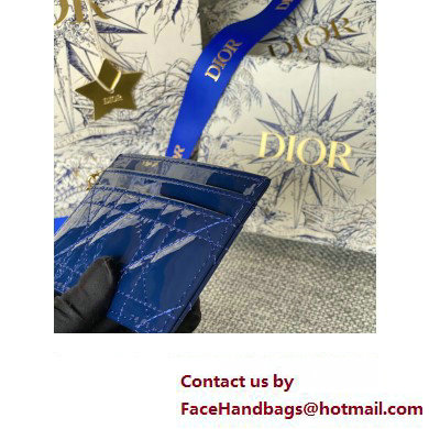 Dior Lady Dior Five-Slot Card Holder in Patent Cannage Calfskin Dark Blue