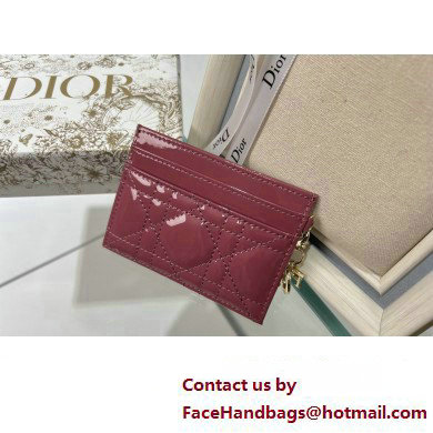 Dior Lady Dior Five-Slot Card Holder in Patent Cannage Calfskin Red