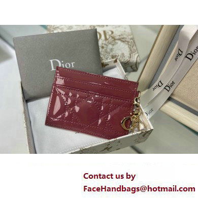 Dior Lady Dior Five-Slot Card Holder in Patent Cannage Calfskin Red