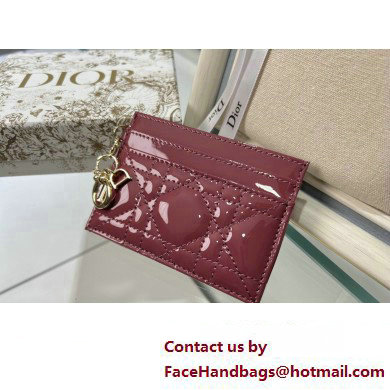 Dior Lady Dior Five-Slot Card Holder in Patent Cannage Calfskin Red