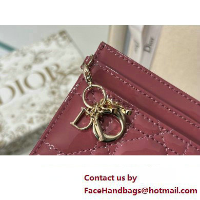 Dior Lady Dior Five-Slot Card Holder in Patent Cannage Calfskin Red