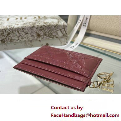 Dior Lady Dior Five-Slot Card Holder in Patent Cannage Calfskin Red