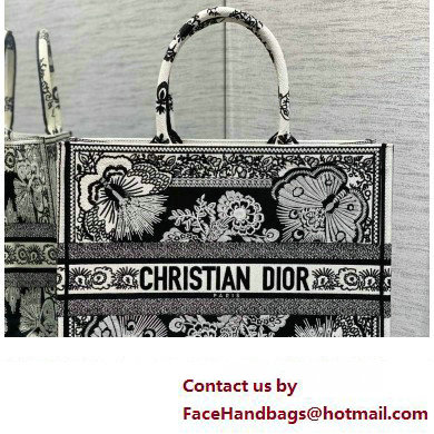 Dior Large Book Tote Bag in Black and White Butterfly Bandana Embroidery - Click Image to Close