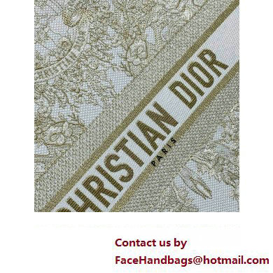 Dior Large Book Tote Bag in Gold-tone and White Butterfly Around The World Embroidery