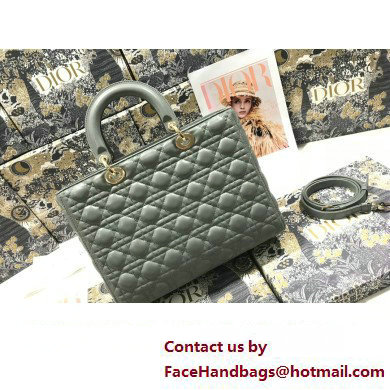 Dior Large Lady Dior Bag in Cannage Lambskin Gray