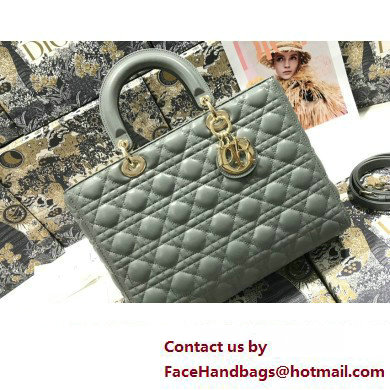 Dior Large Lady Dior Bag in Cannage Lambskin Gray