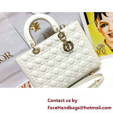 Dior Large Lady Dior Bag in Cannage Lambskin White