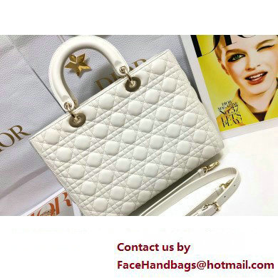 Dior Large Lady Dior Bag in Cannage Lambskin White