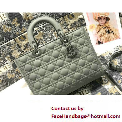 Dior Large Lady Dior Bag in Gray Ultramatte Cannage Calfskin - Click Image to Close