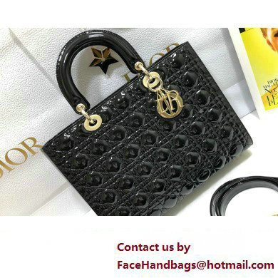 Dior Large Lady Dior Bag in Patent Cannage Calfskin Black - Click Image to Close